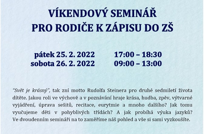Víkendový Seminář pro rodiče k zápisu do ZŠ