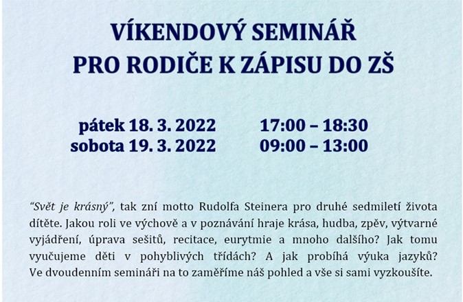 Víkendový Seminář pro rodiče k zápisu do ZŠ